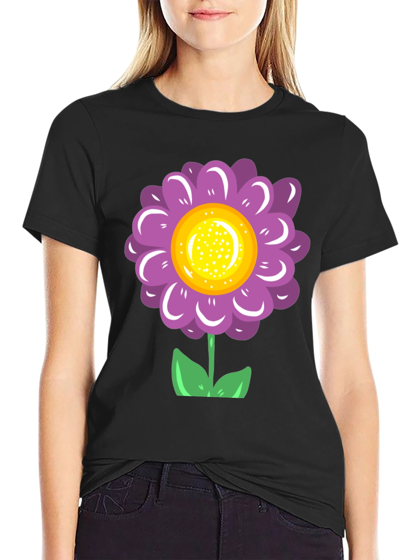 Flower Power T-Shirt - Black Cotton Tee