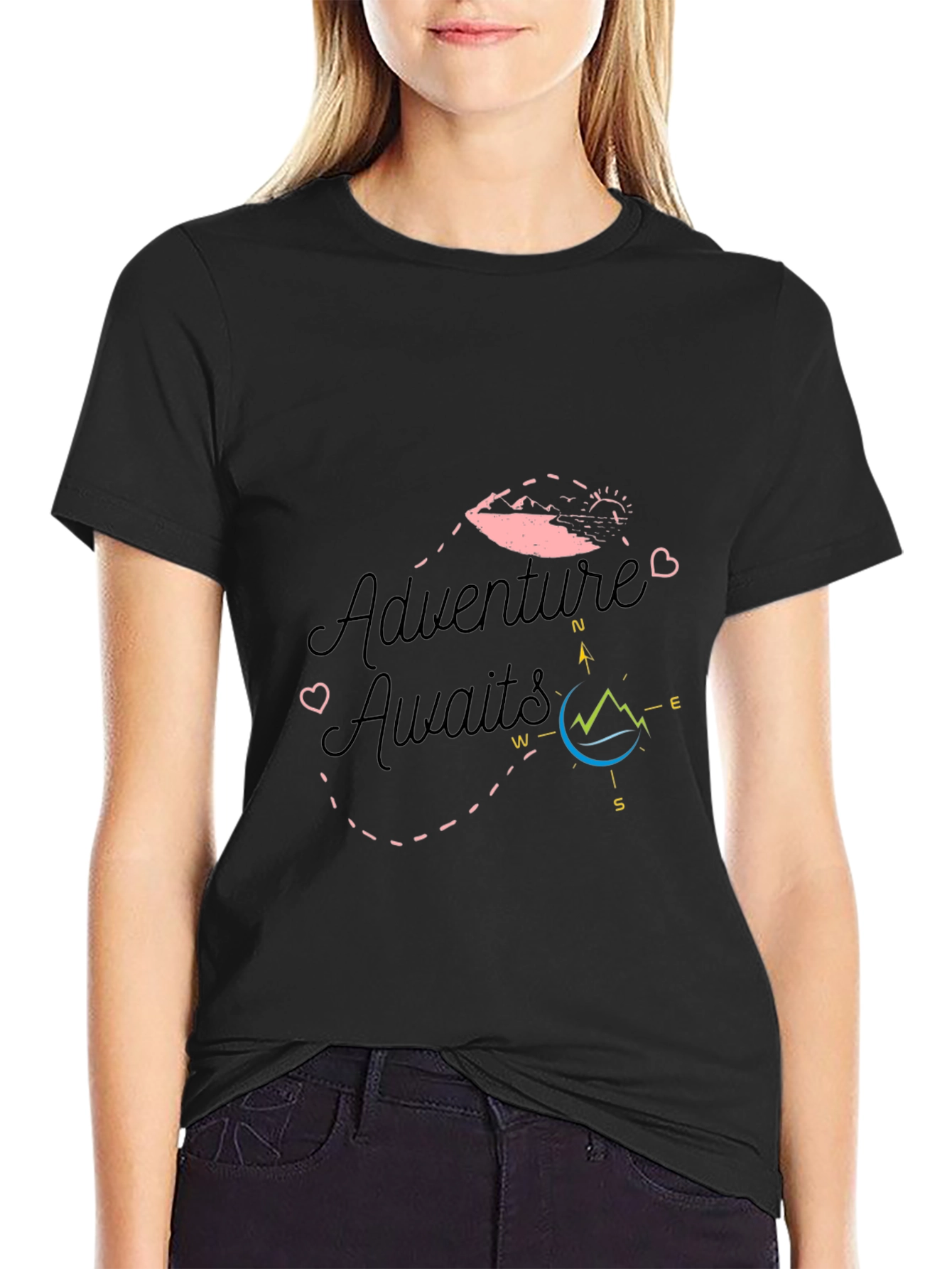 Adventure Awaits Black Graphic T-Shirt