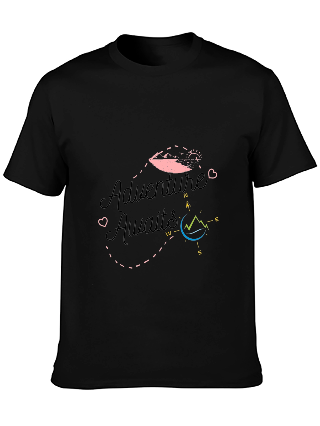 Adventure Awaits Black Graphic T-Shirt