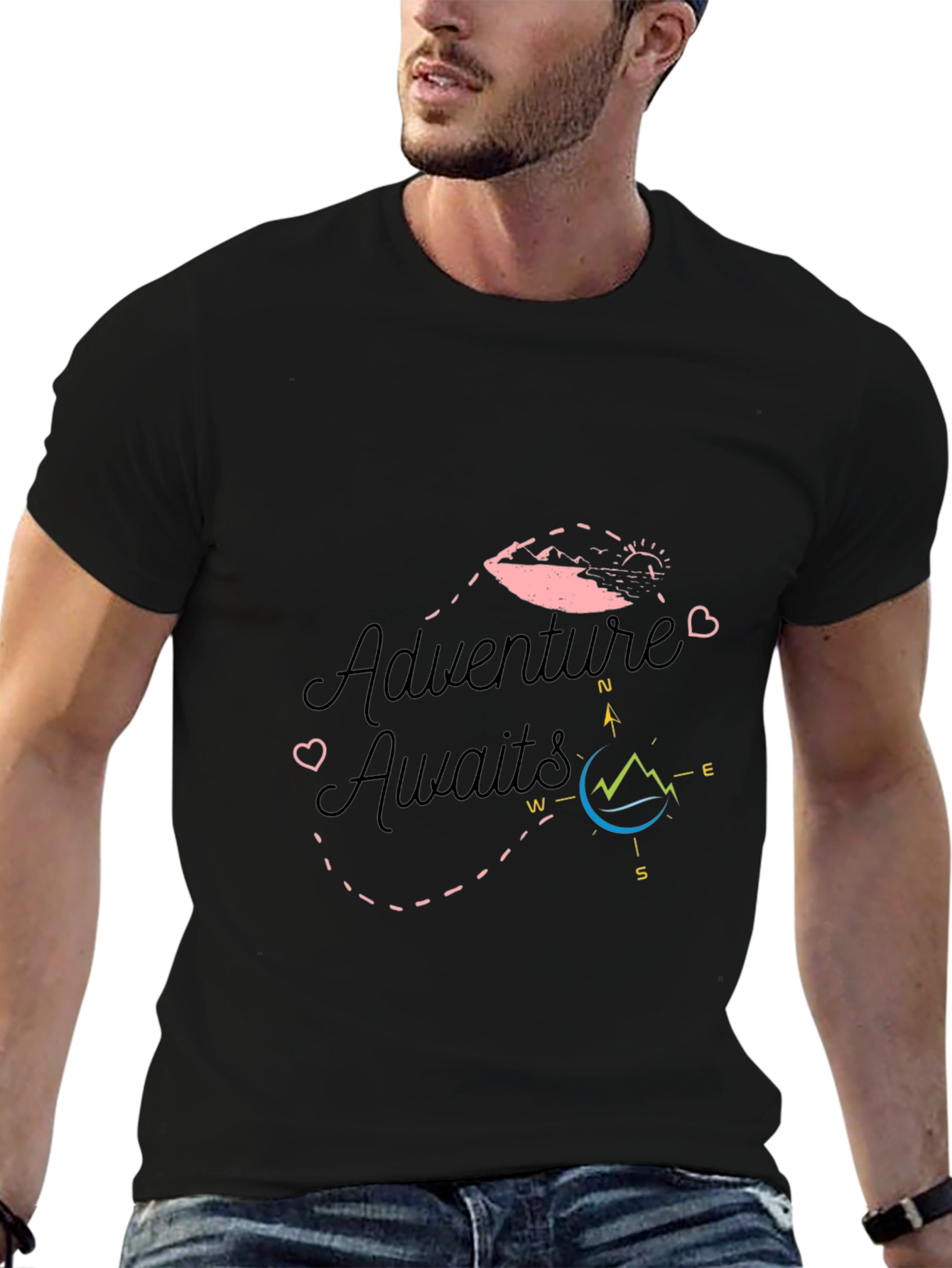 Adventure Awaits Black Graphic T-Shirt