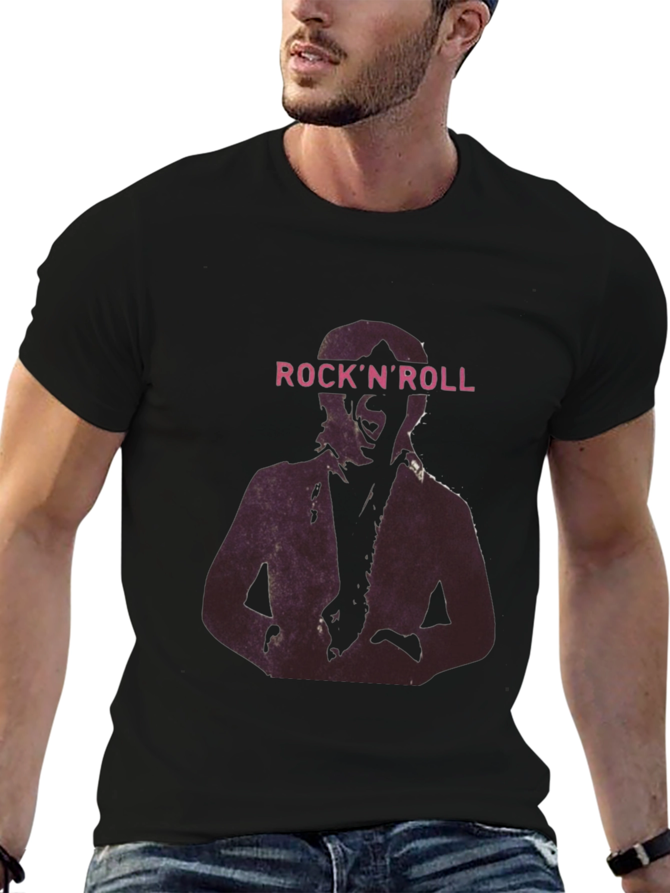 Rock N Roll Graphic Print Black T-Shirt