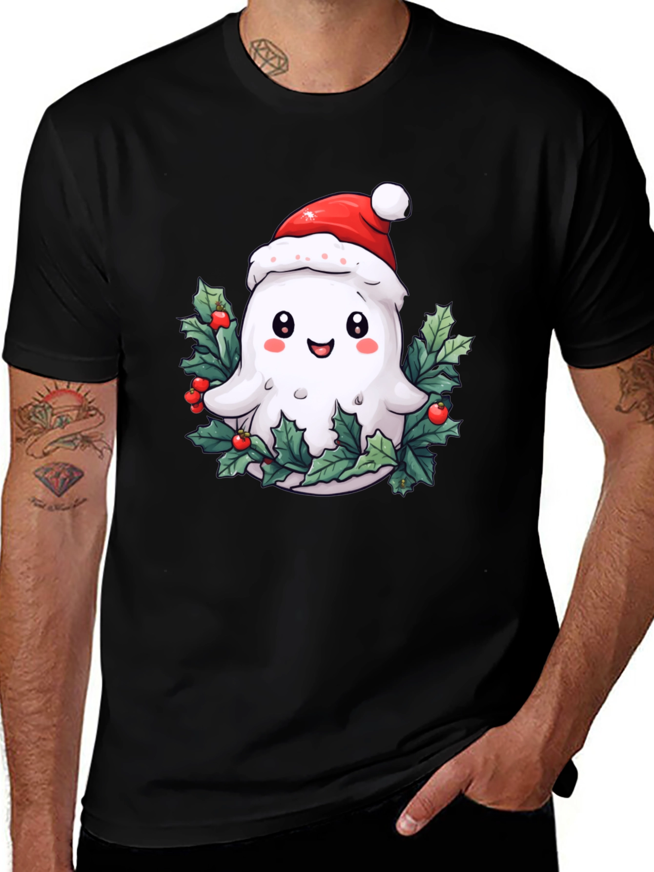 Festive Ghost T-Shirt - Holiday Spirit