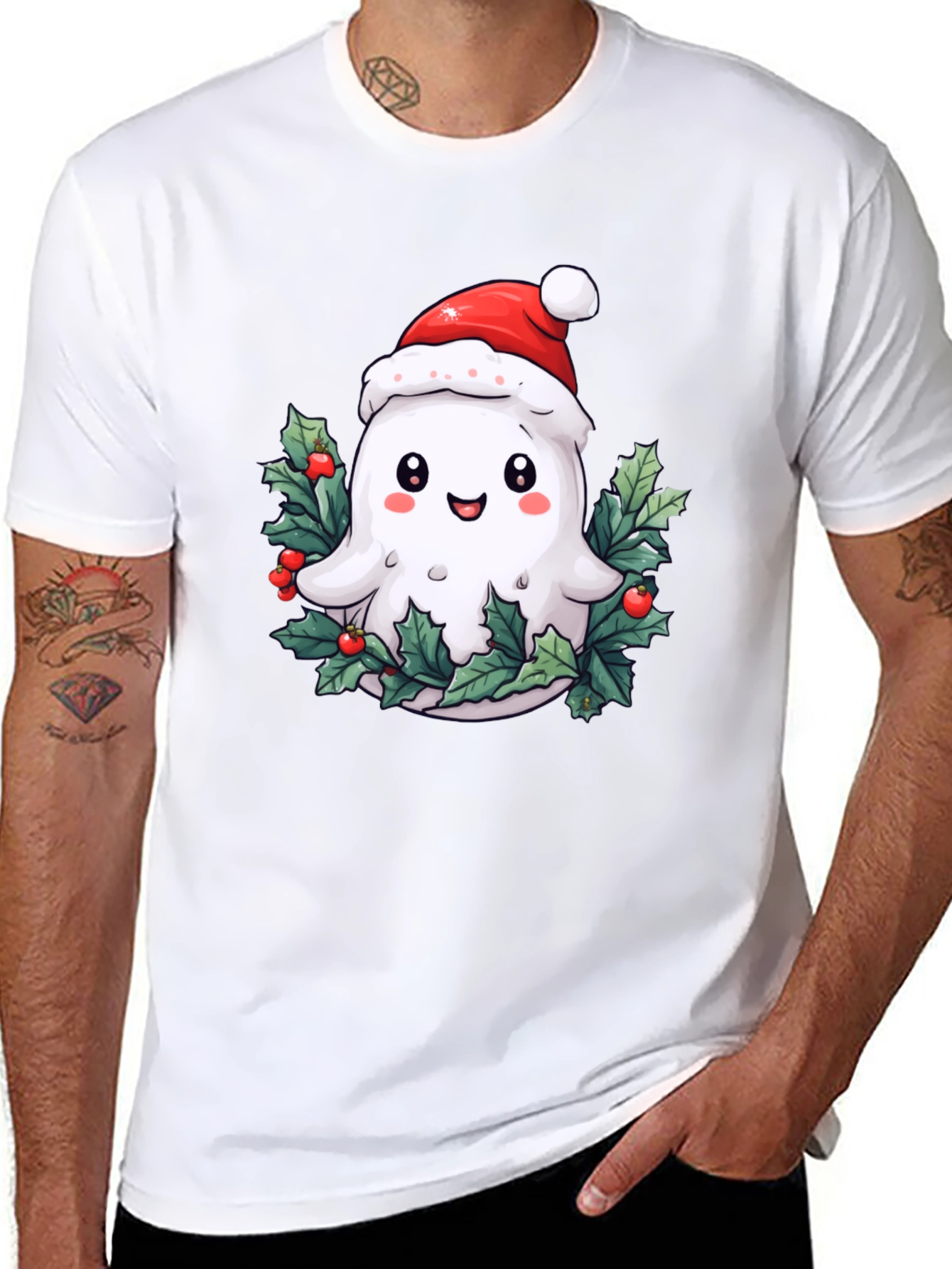 Festive Ghost T-Shirt - Holiday Spirit