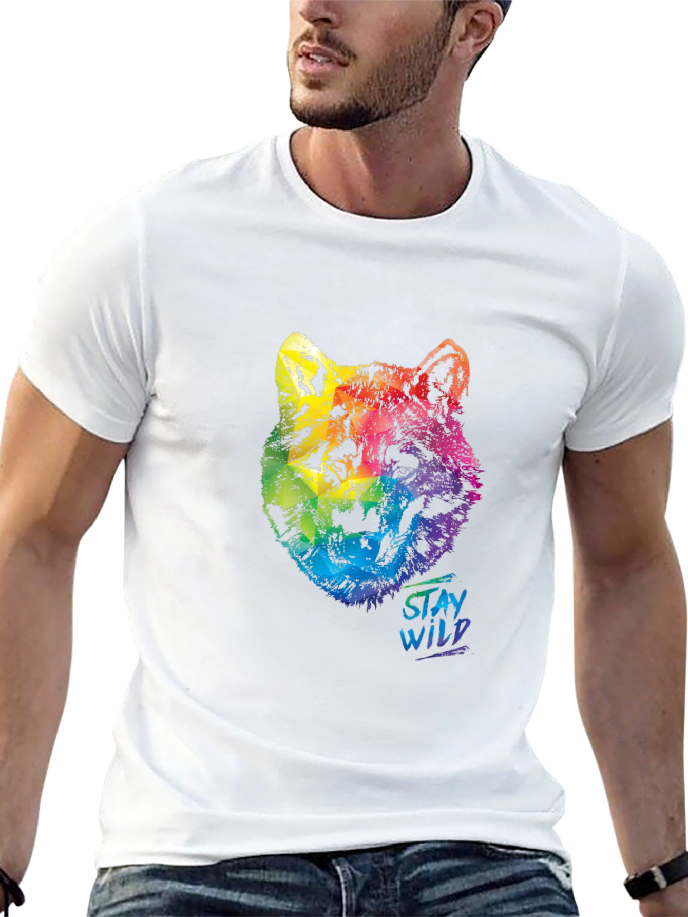 Rainbow Wolf Graphic T-Shirt - Stay Wild