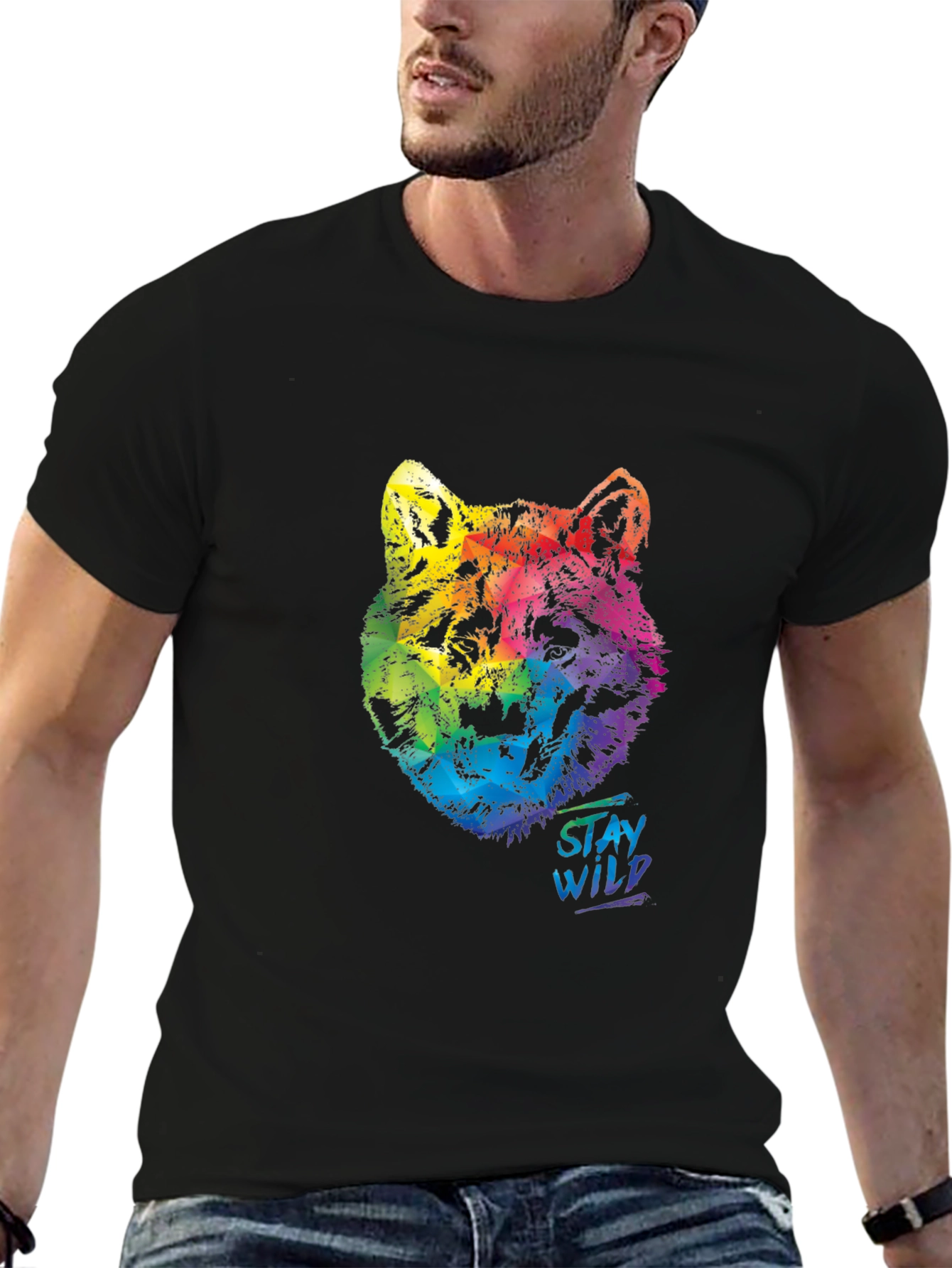 Rainbow Wolf Graphic T-Shirt - Stay Wild