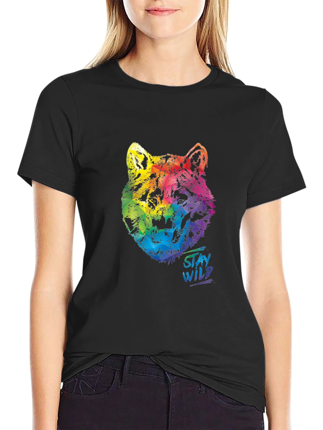 Rainbow Wolf Graphic T-Shirt - Stay Wild
