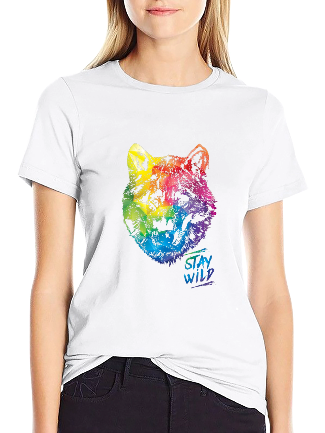 Rainbow Wolf Graphic T-Shirt - Stay Wild