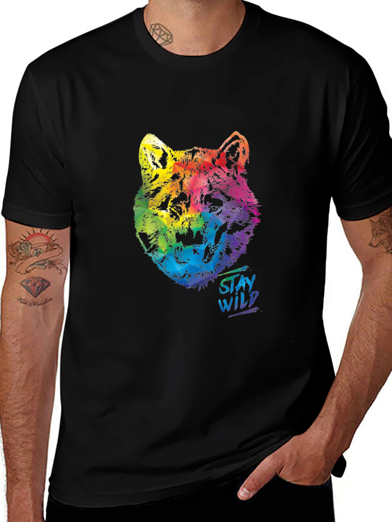 Rainbow Wolf Graphic T-Shirt - Stay Wild