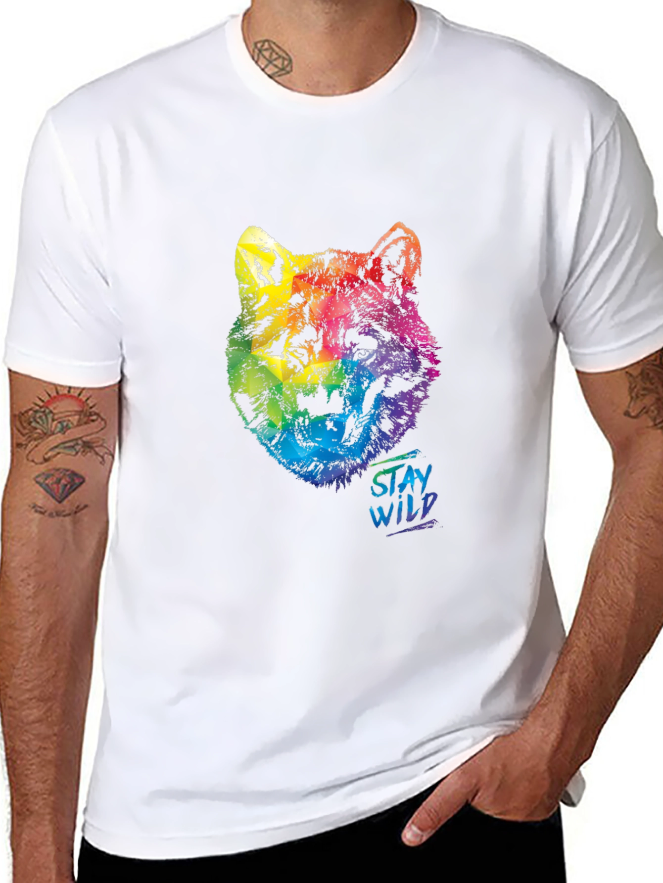 Rainbow Wolf Graphic T-Shirt - Stay Wild