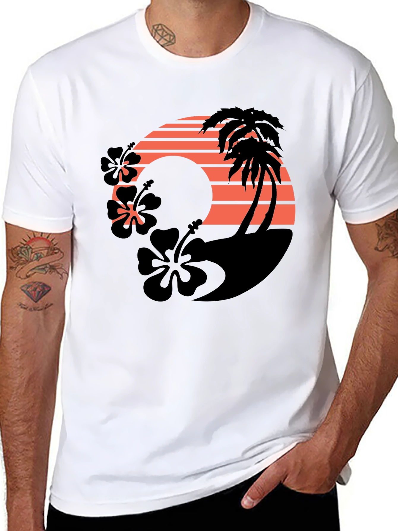 Tropical Sunset Graphic T-Shirt - Black