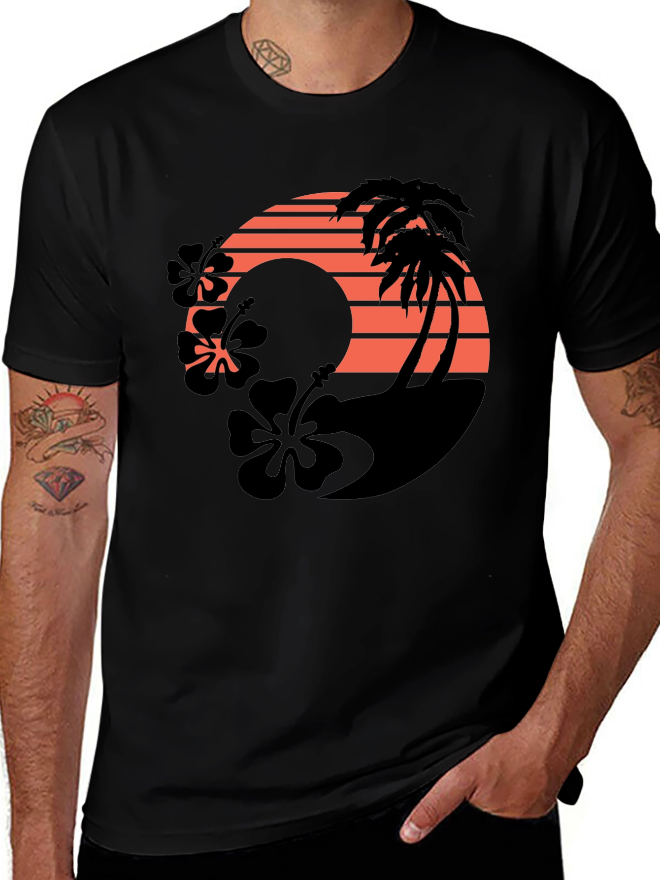 Tropical Sunset Graphic T-Shirt - Black