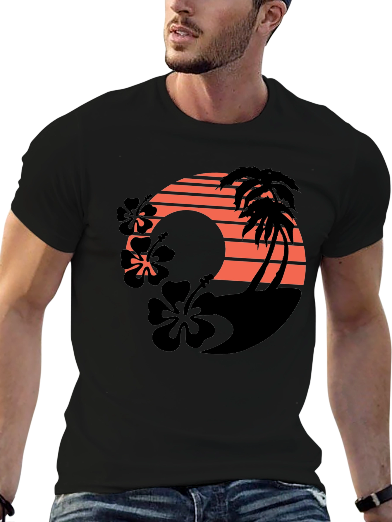 Tropical Sunset Graphic T-Shirt - Black