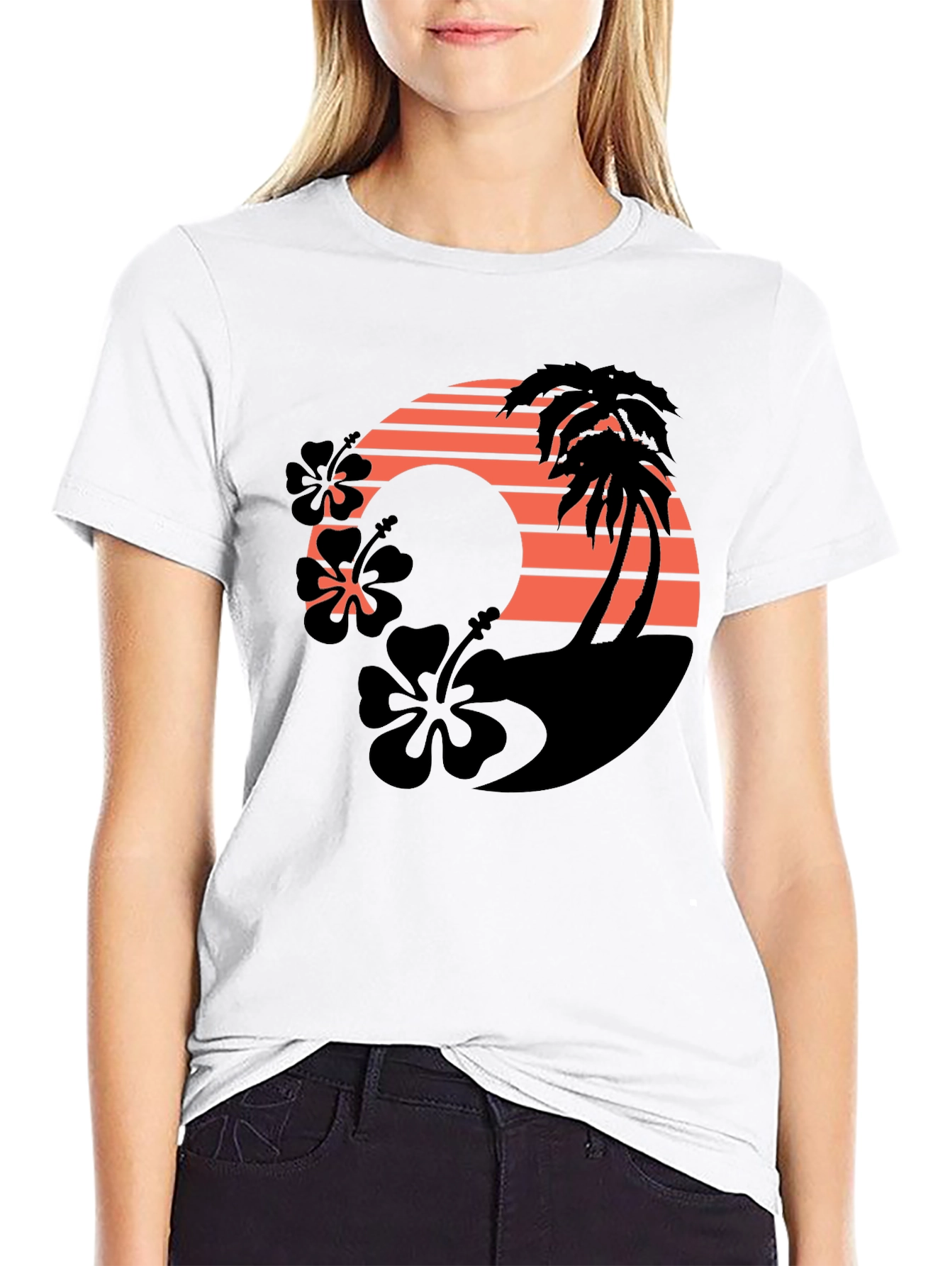 Tropical Sunset Graphic T-Shirt - Black