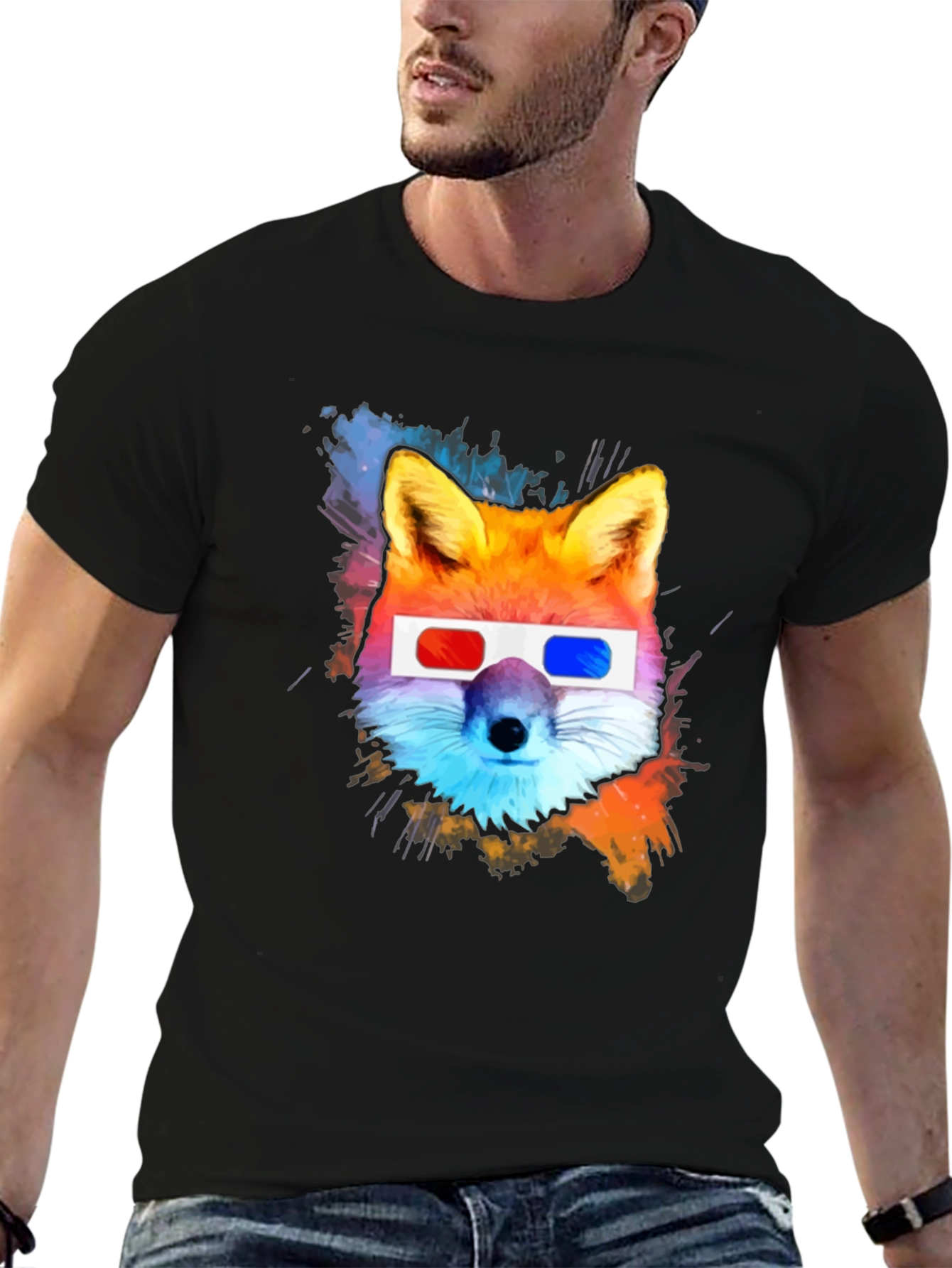 Cool Fox 3D Glasses Graphic T-Shirt