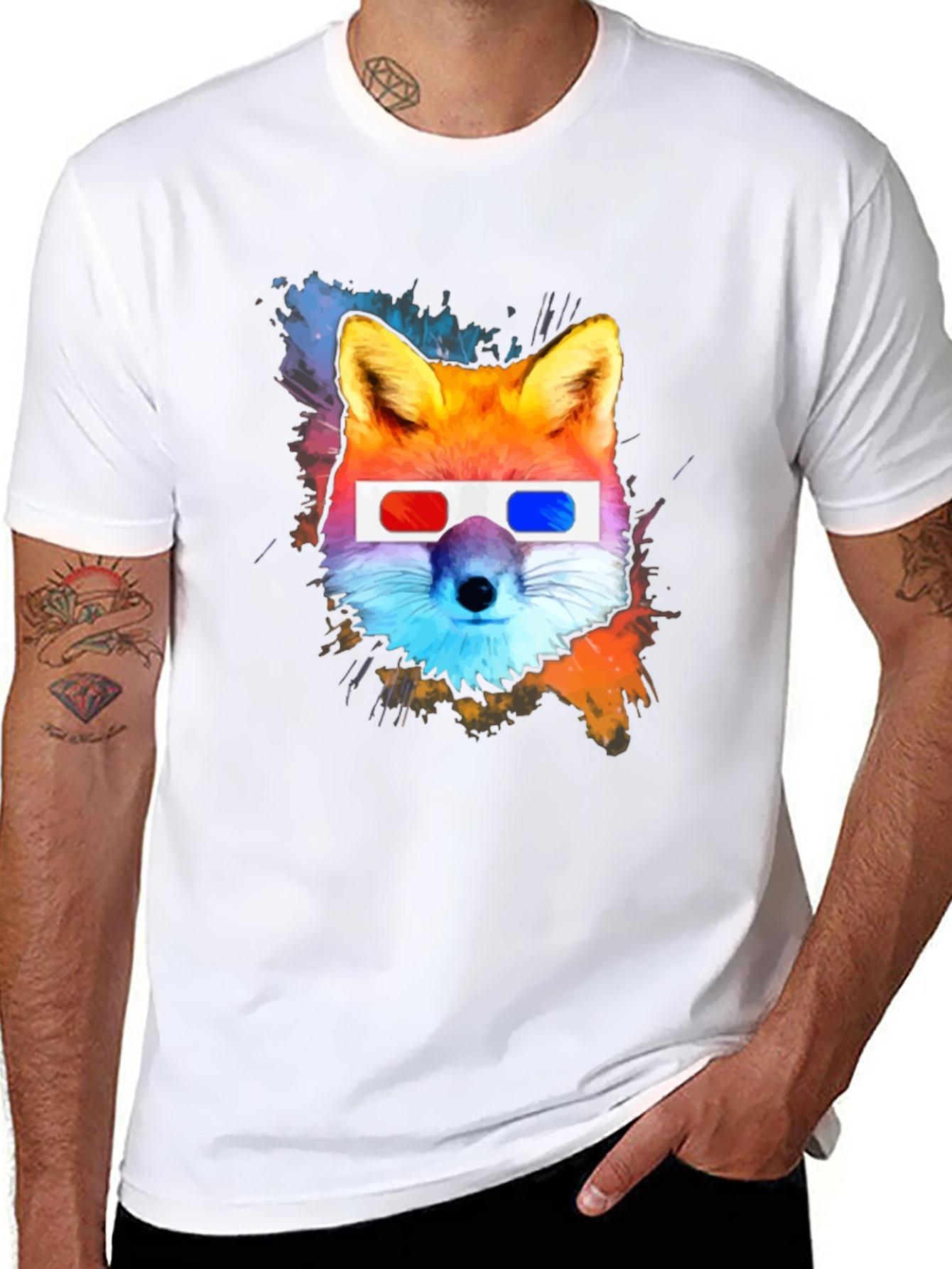 Cool Fox 3D Glasses Graphic T-Shirt