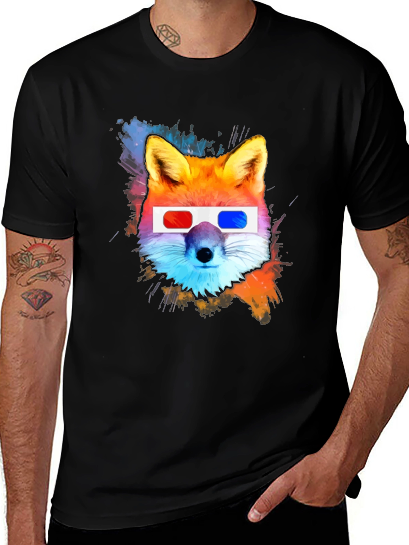 Cool Fox 3D Glasses Graphic T-Shirt