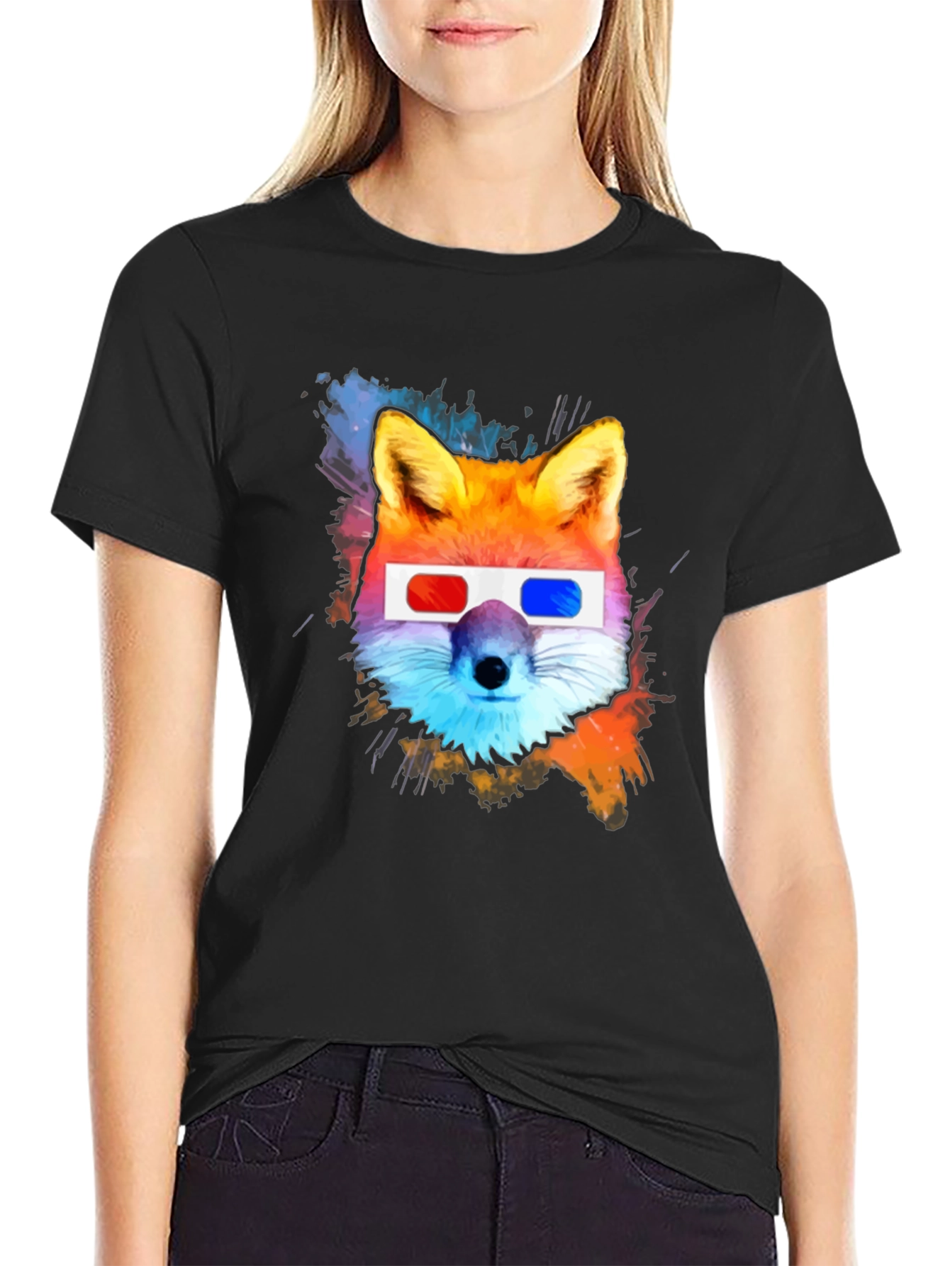 Cool Fox 3D Glasses Graphic T-Shirt