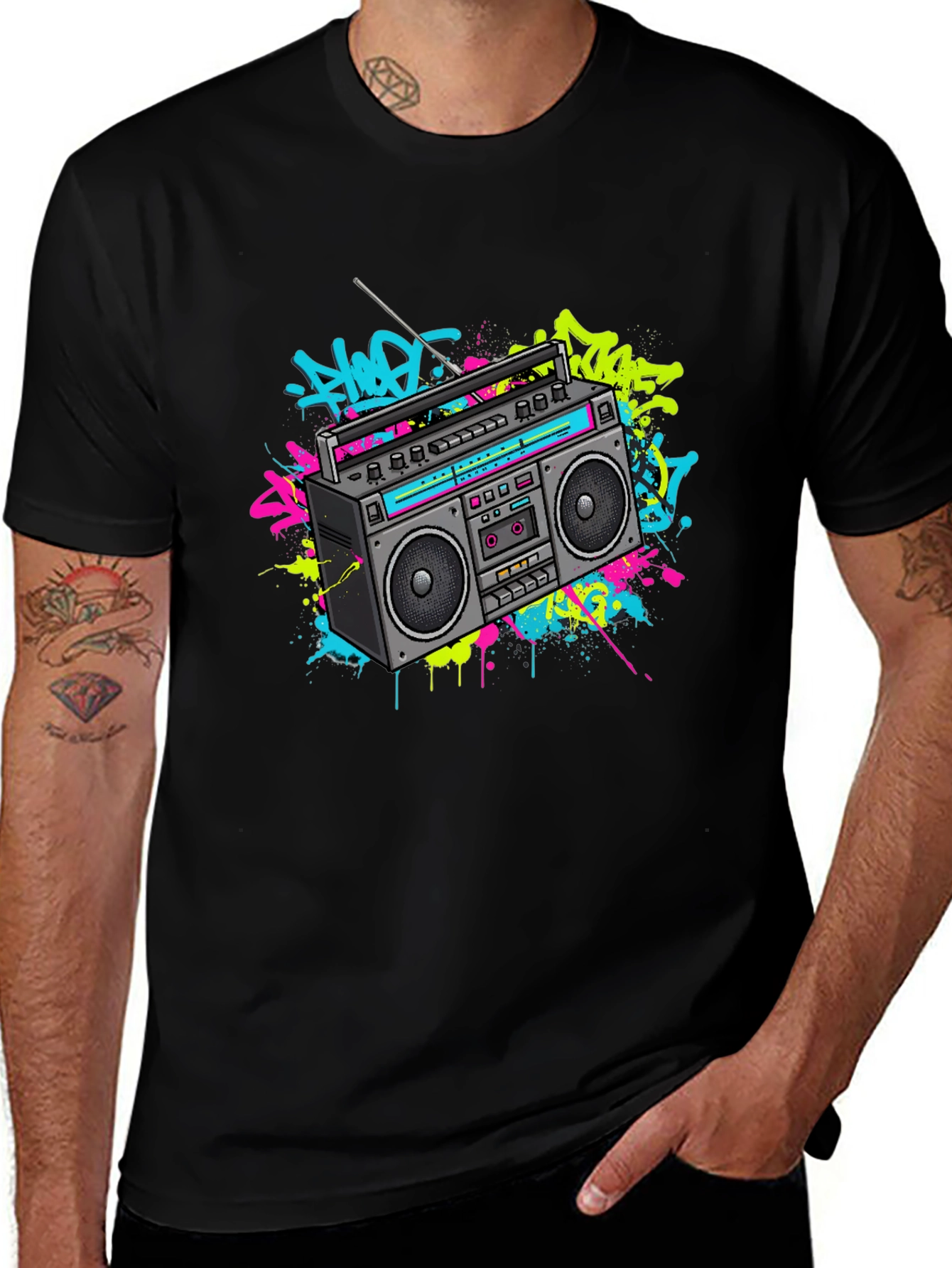 Retro Boombox Graphic Tee - 80s Vibe T-Shirt