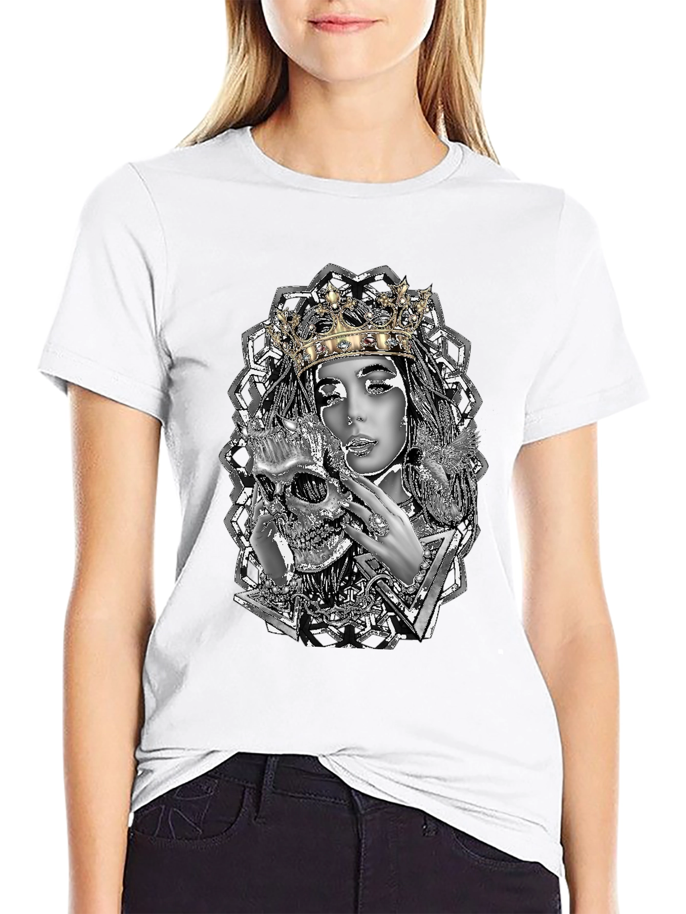 Queen & Skull Graphic Tee - Edgy Fashion