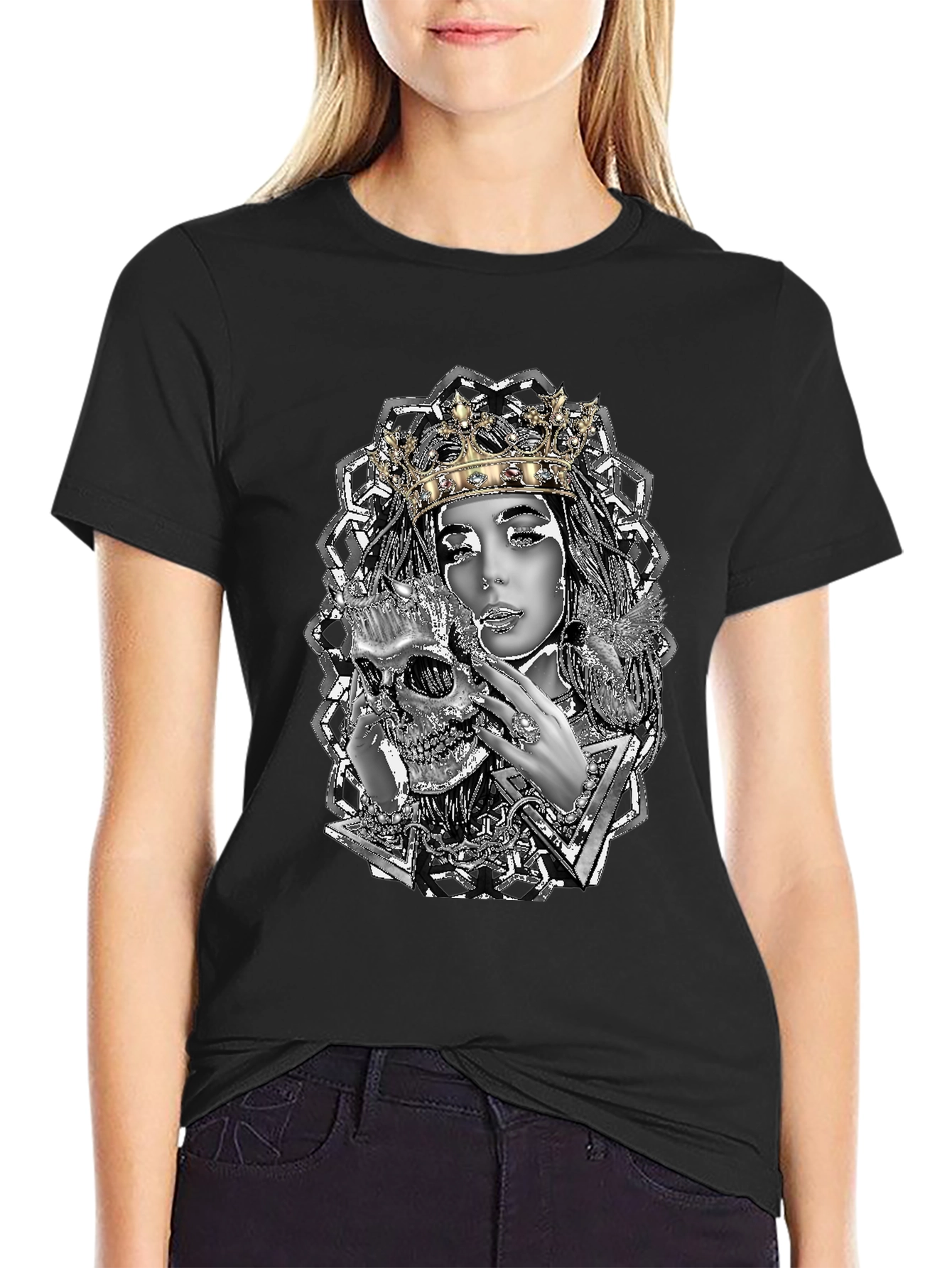 Queen & Skull Graphic Tee - Edgy Fashion