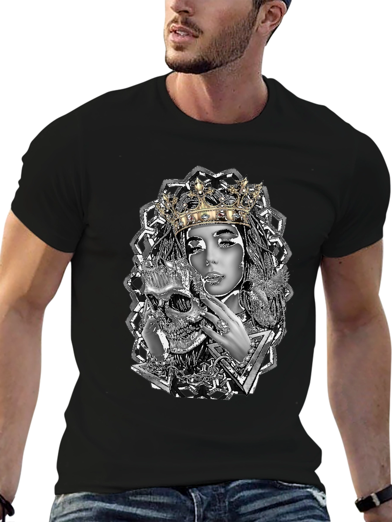 Queen & Skull Graphic Tee - Edgy Fashion