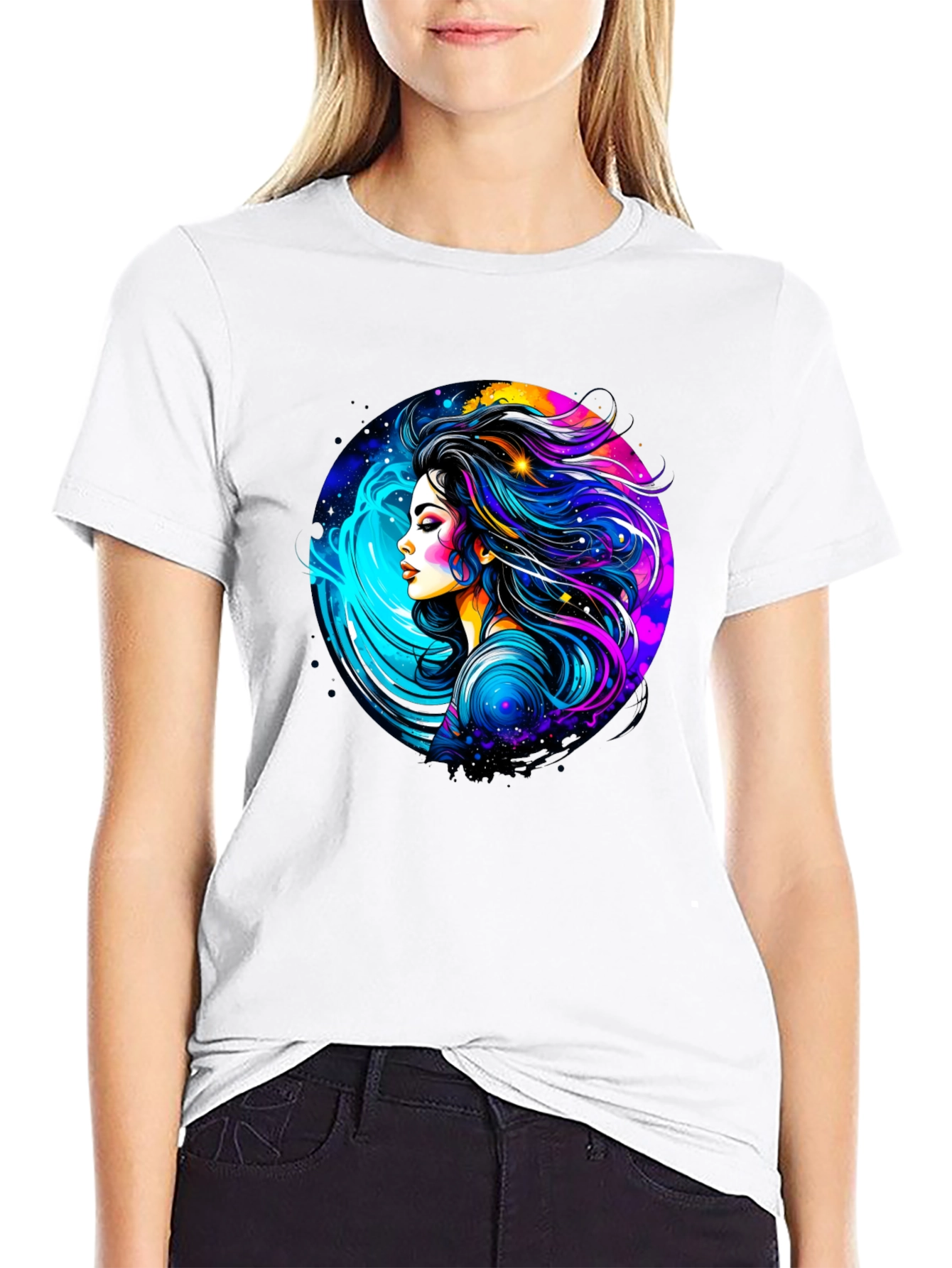 Cosmic Woman Graphic Tee - Modern Art Print