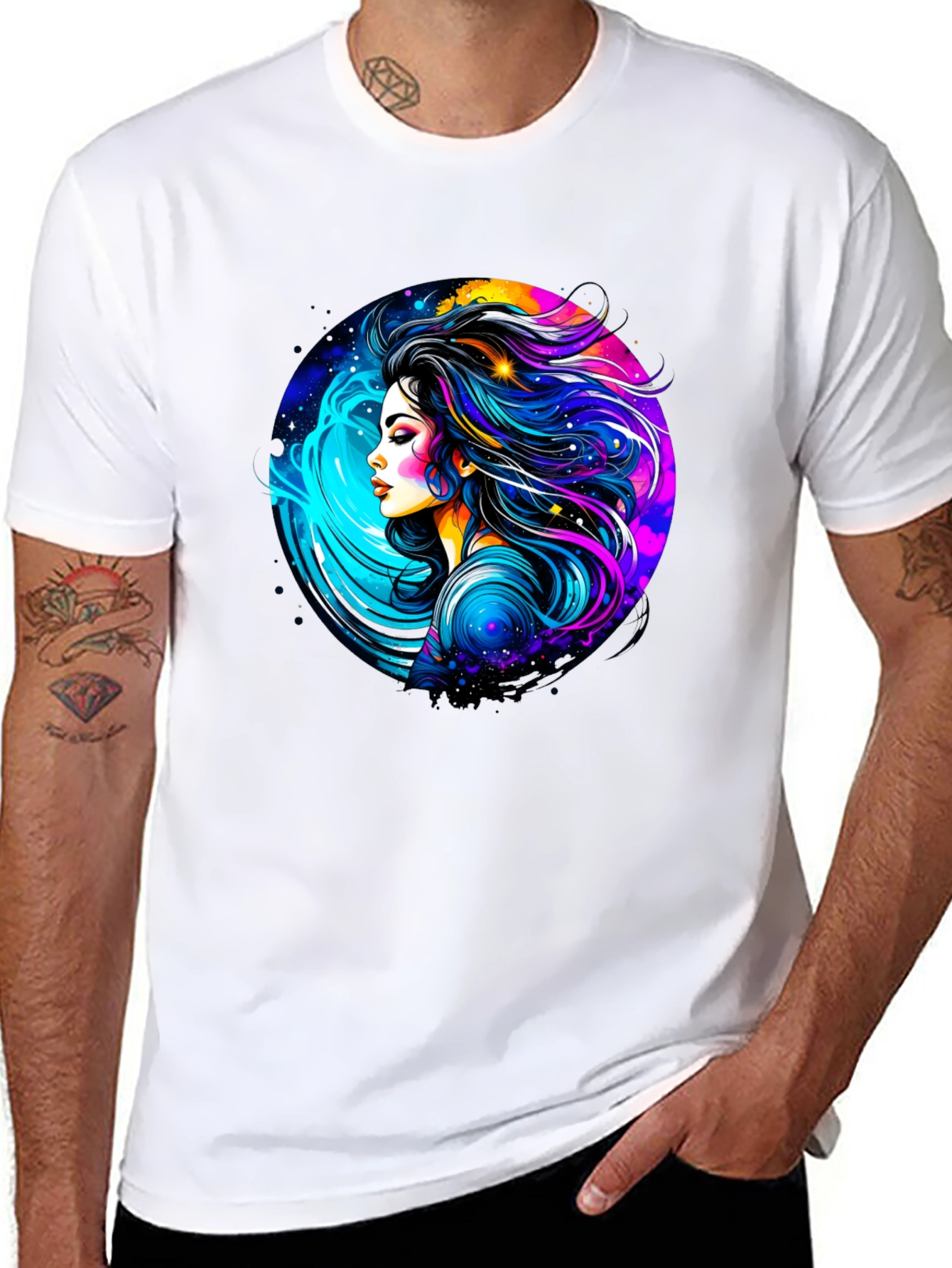 Cosmic Woman Graphic Tee - Modern Art Print