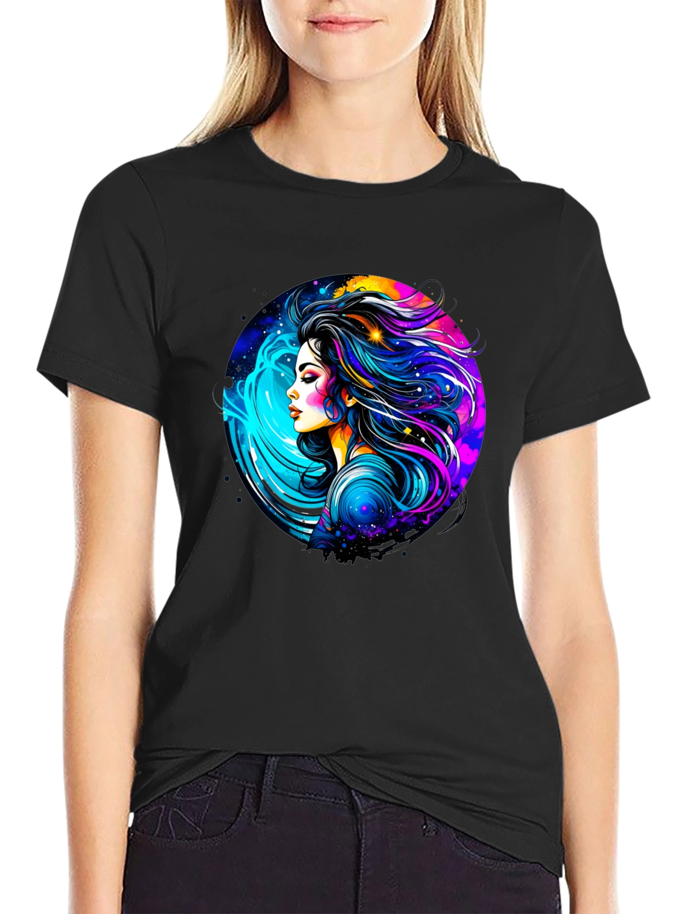 Cosmic Woman Graphic Tee - Modern Art Print