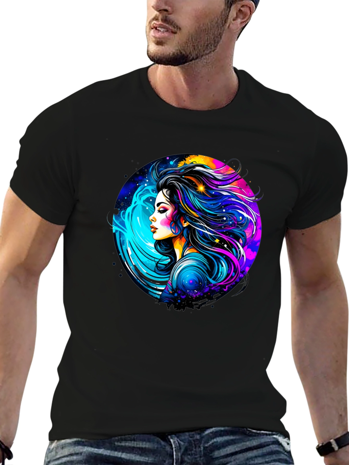 Cosmic Woman Graphic Tee - Modern Art Print