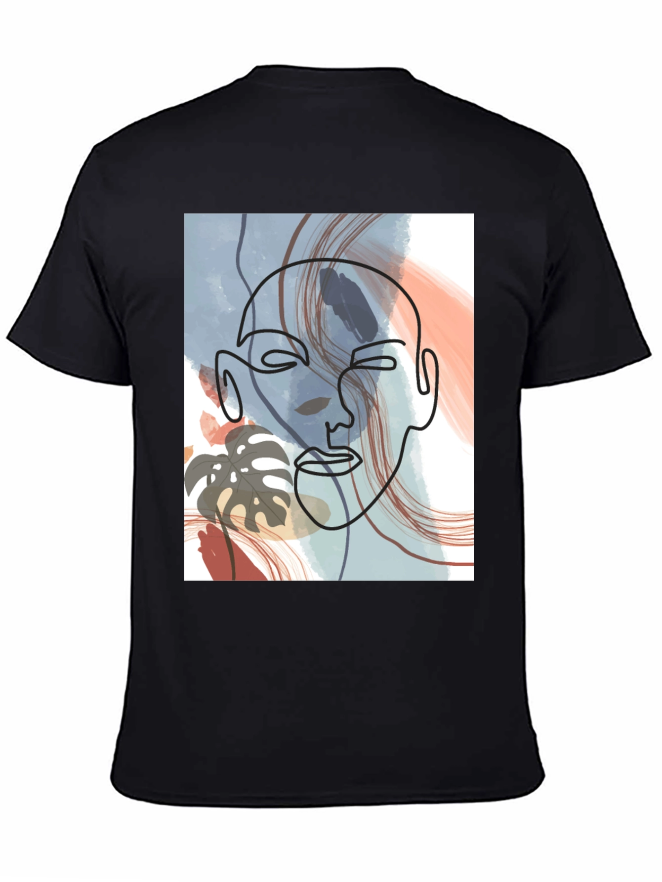 Abstract Face Line Art Black T-Shirt