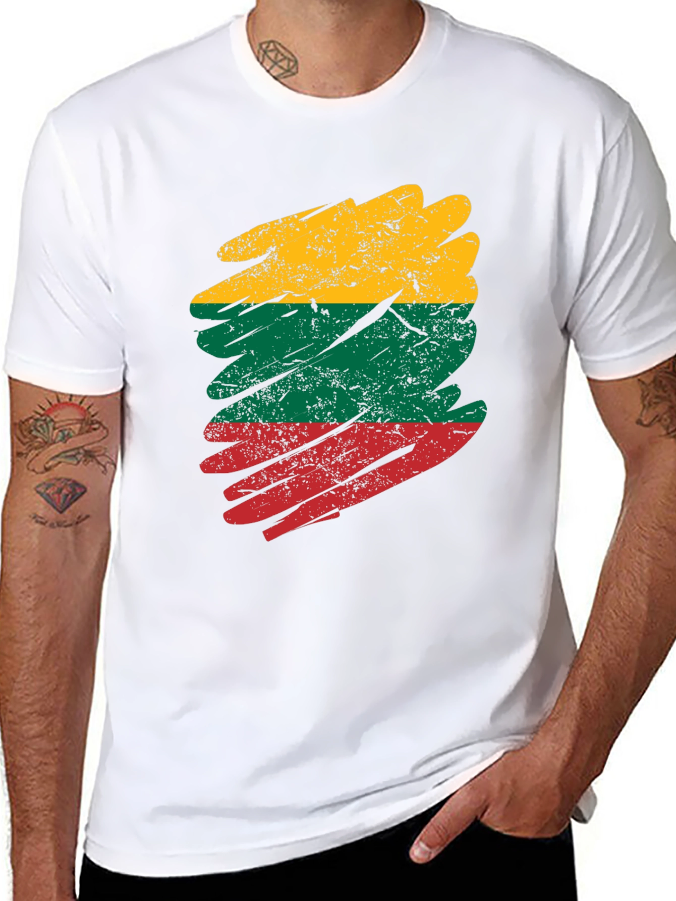 Lithuania Flag Brush Stroke Mens T-Shirt