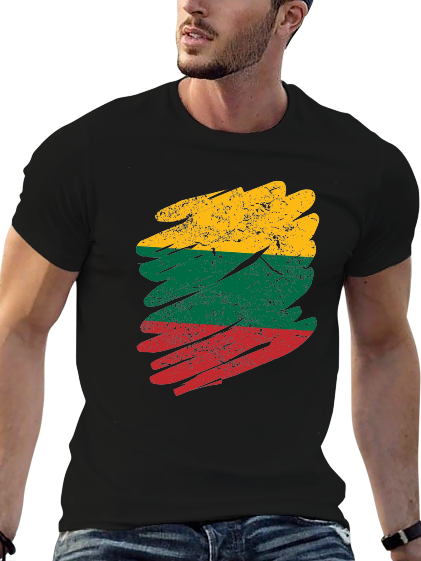 Lithuania Flag Brush Stroke Mens T-Shirt
