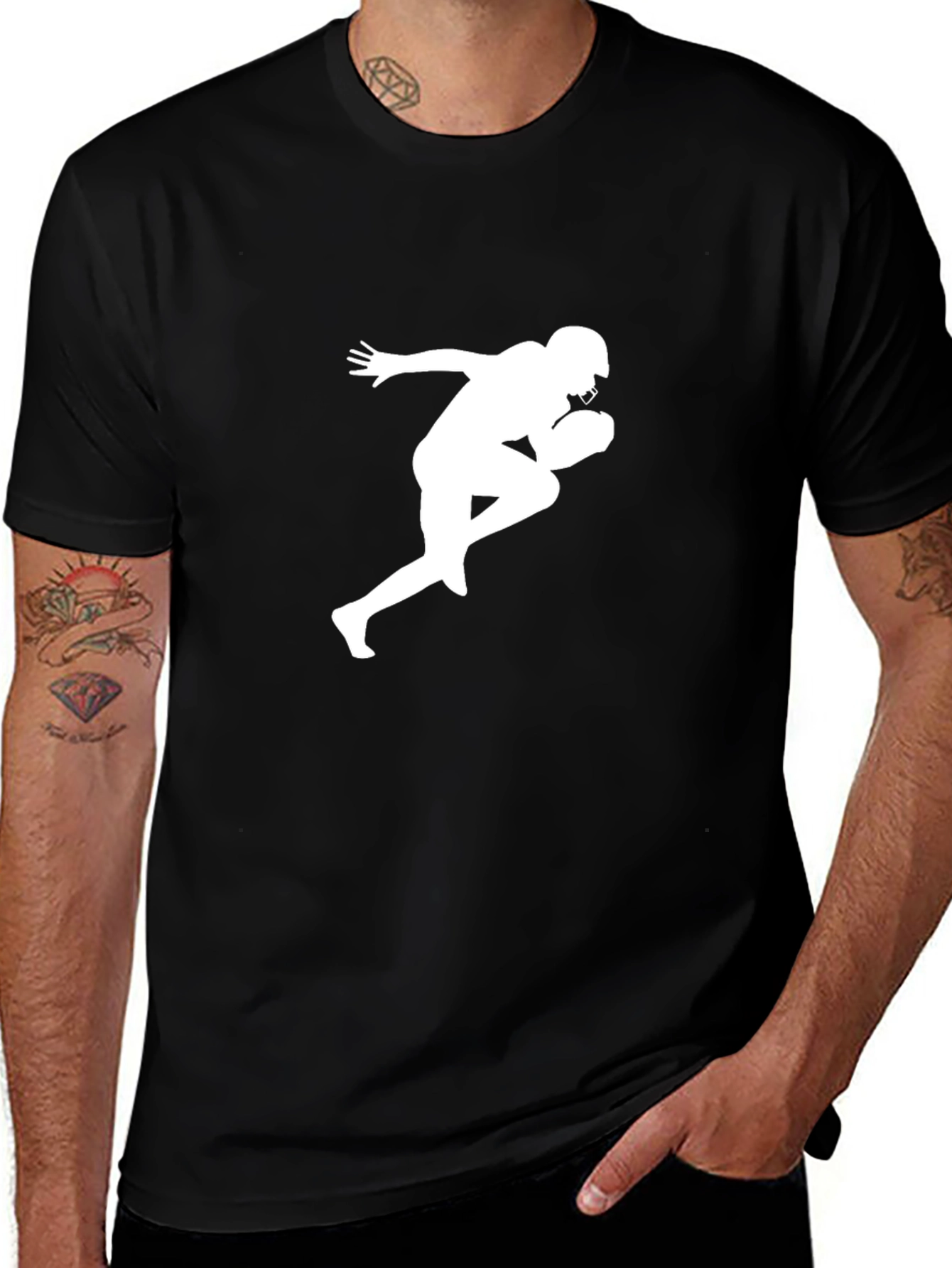 Football Player Silhouette Black T-Shirt