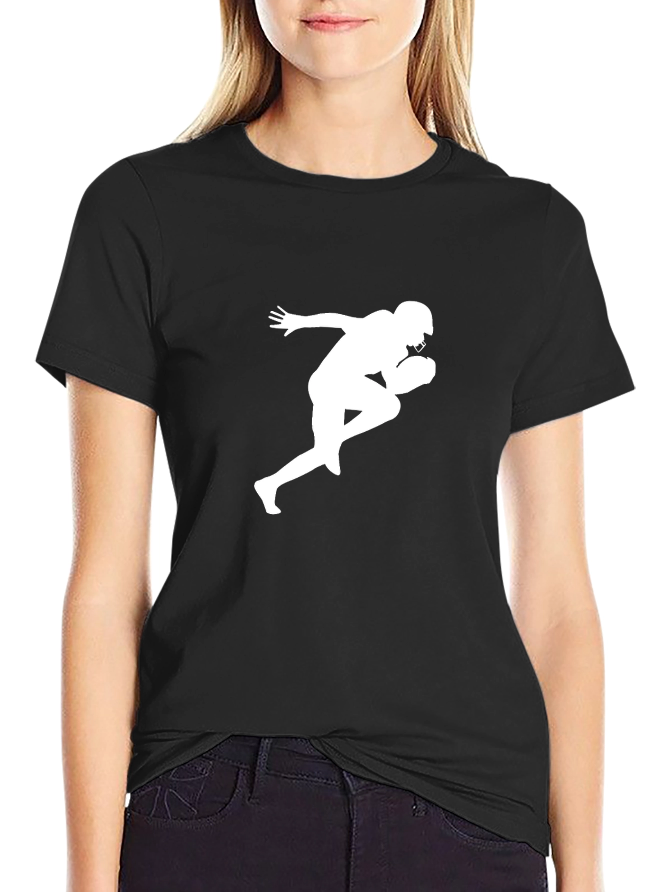 Football Player Silhouette Black T-Shirt