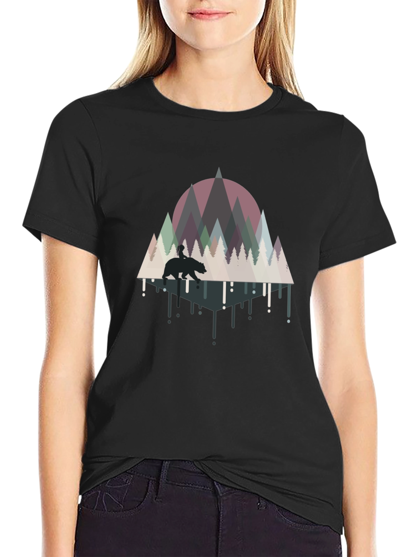 Bear & Forest Graphic Black Tee