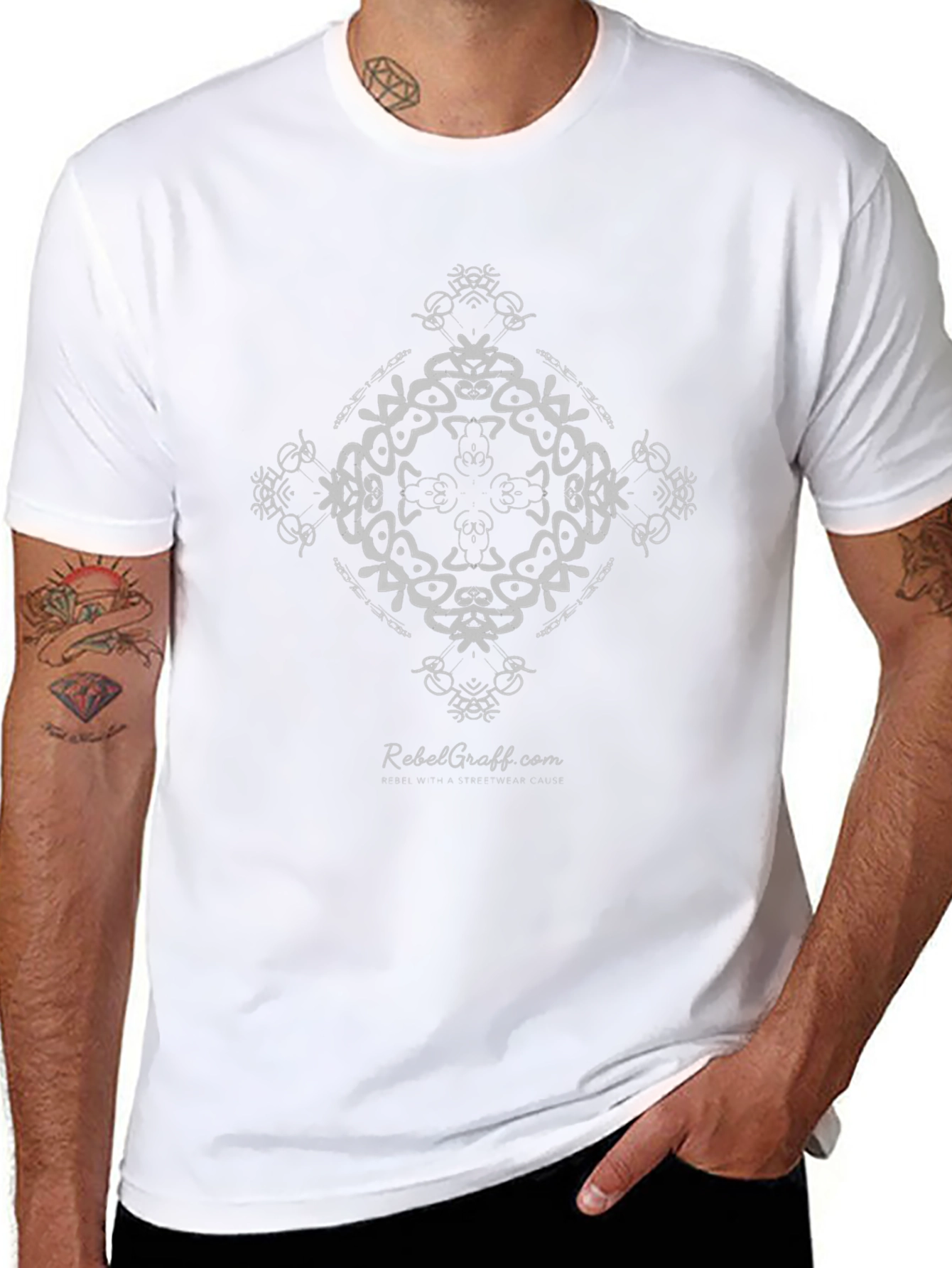 Modern Graphic Tee - Black with White Mandala Design