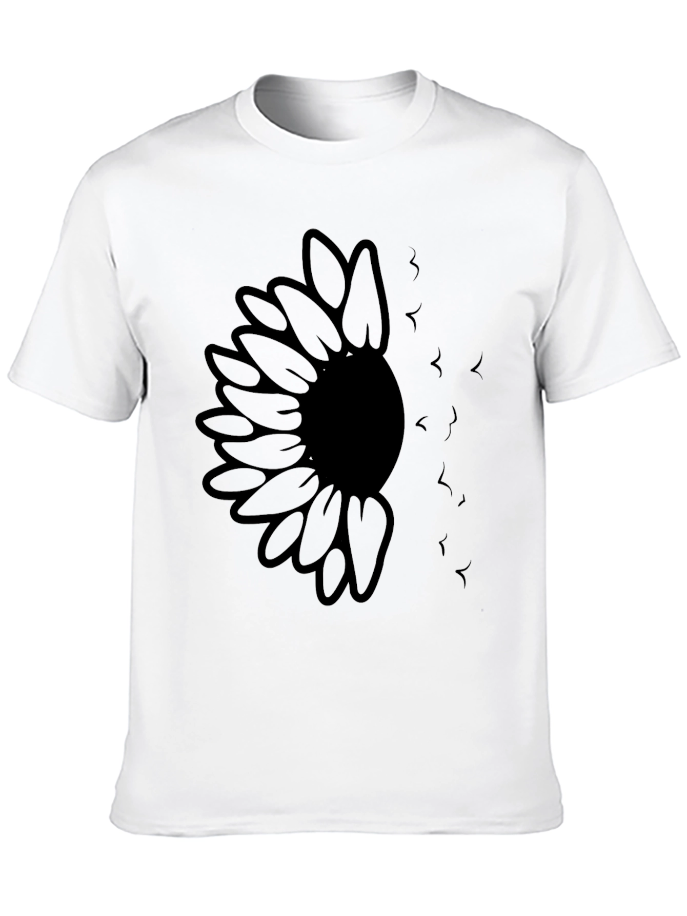 Sunflower and Birds Graphic Black T-Shirt