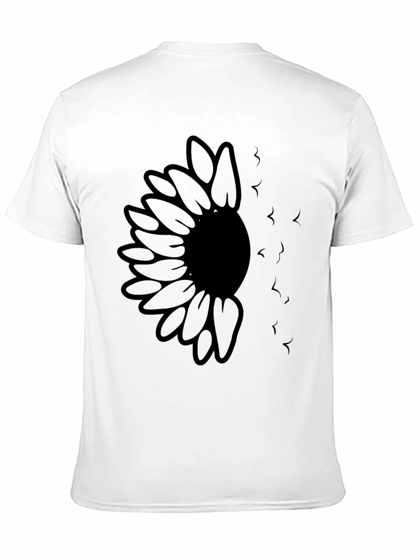 Sunflower and Birds Graphic Black T-Shirt