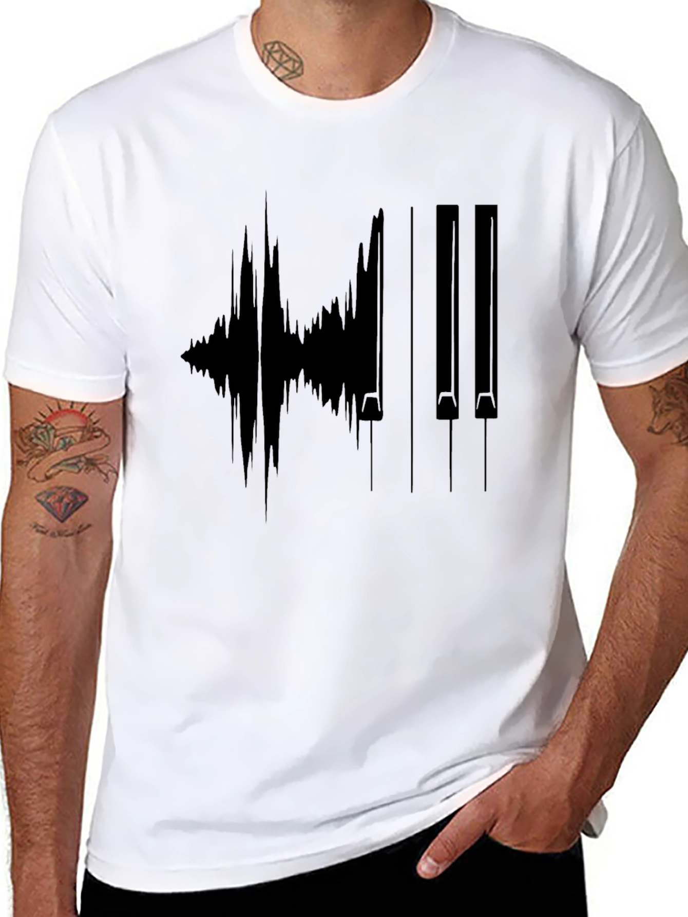 Piano Waveform Graphic Black T-Shirt