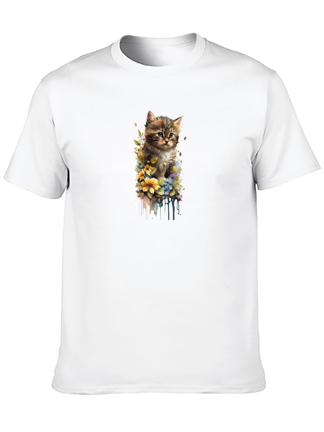 Kitten Floral Graphic Black T-Shirt