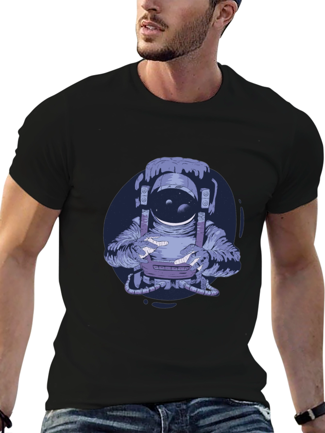 Astronaut Graphic Print Black T-Shirt