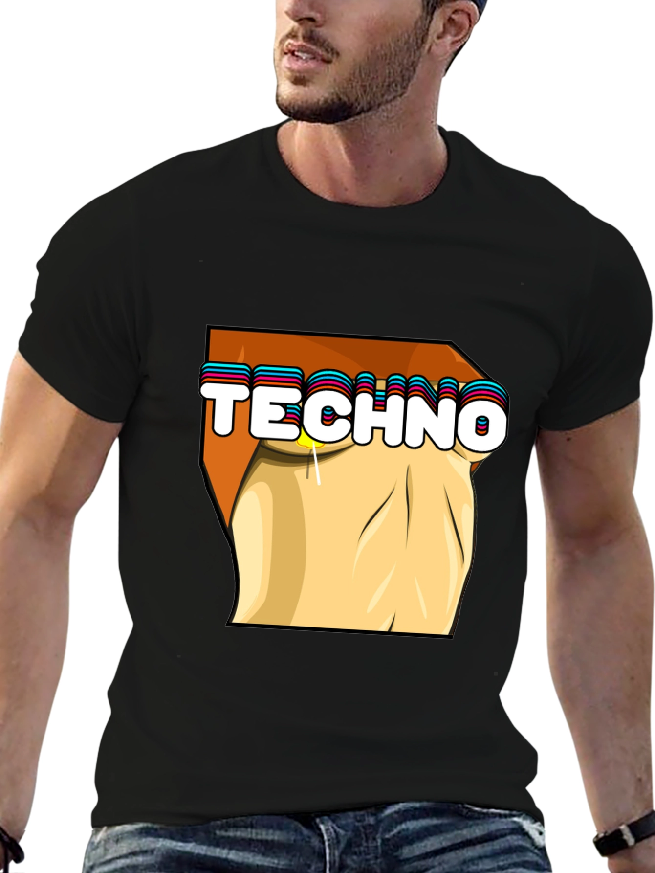 Techno Graphic Tee - Stylish Black Cotton T-Shirt