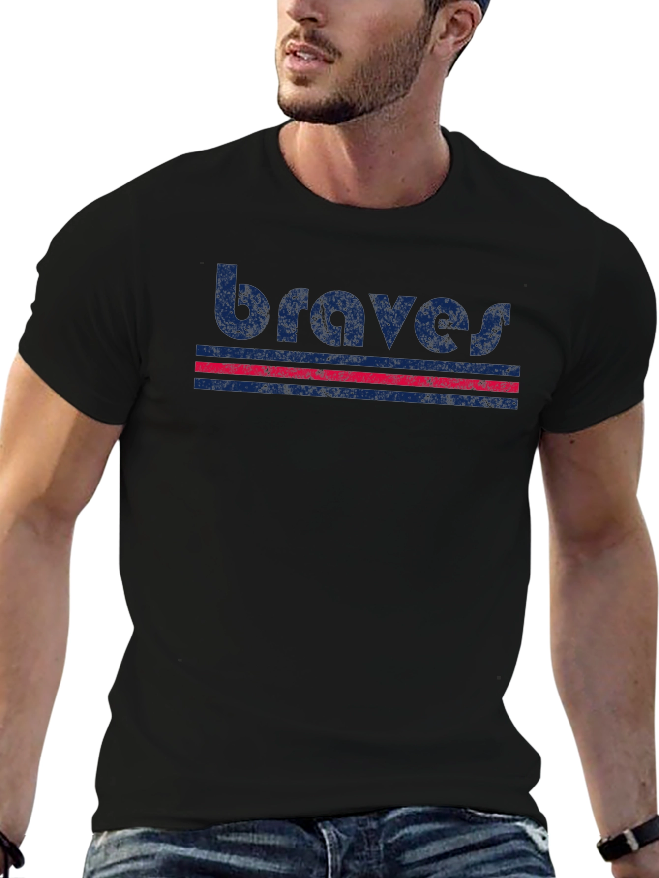 Braves Retro Graphic T-Shirt - Black Cotton Blend