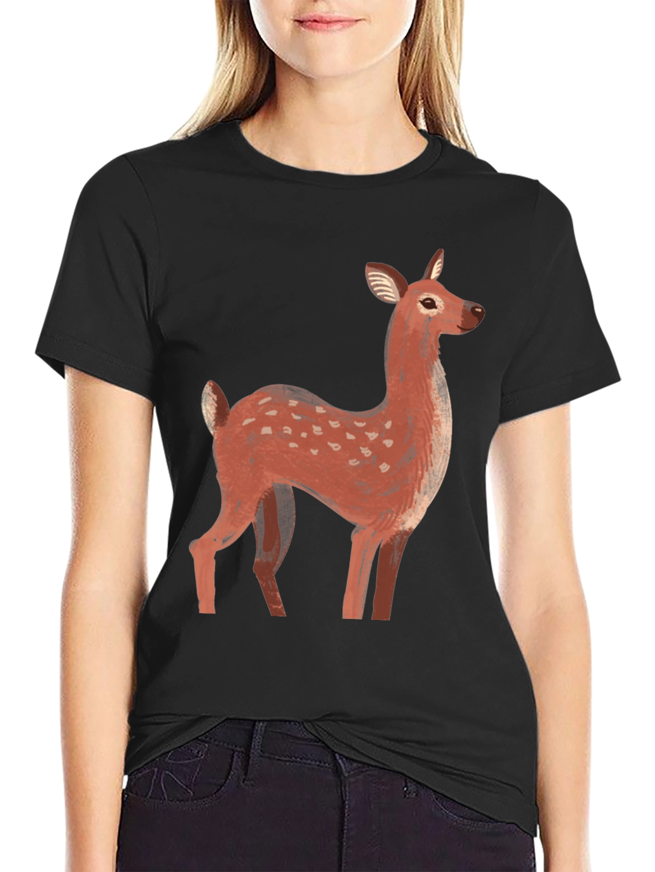 Deer Graphic Tee - Mens Black Casual T-Shirt