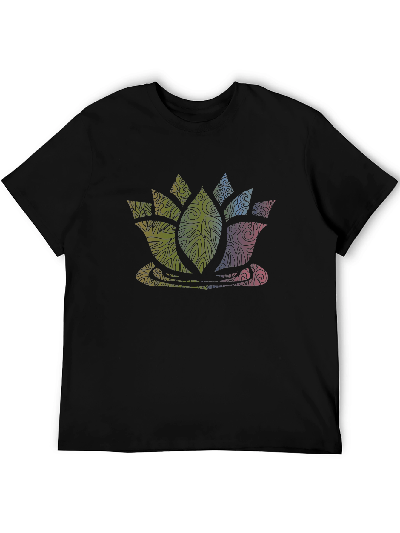 Lotus Flower Graphic Print Tee - Black