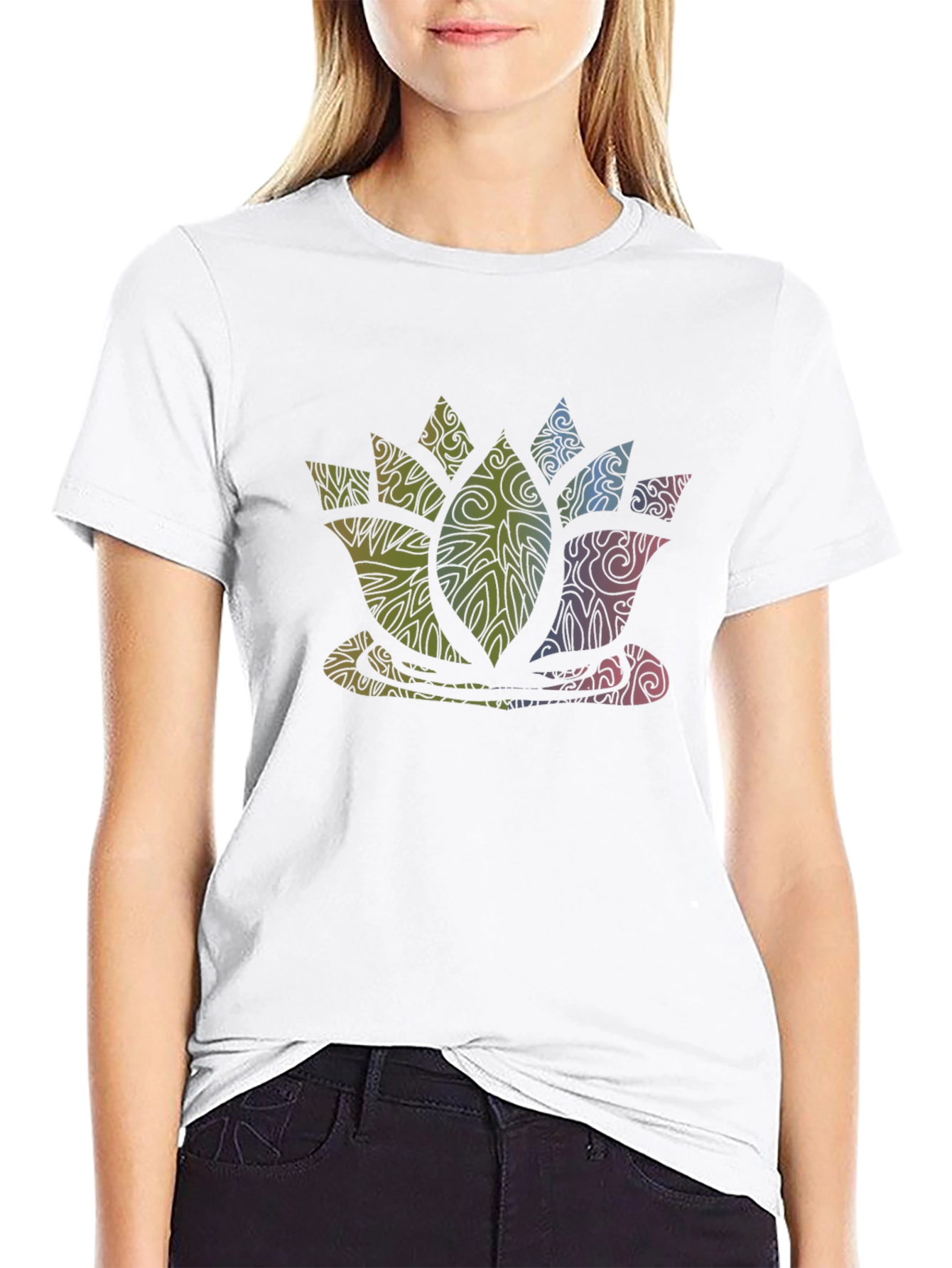 Lotus Flower Graphic Print Tee - Black
