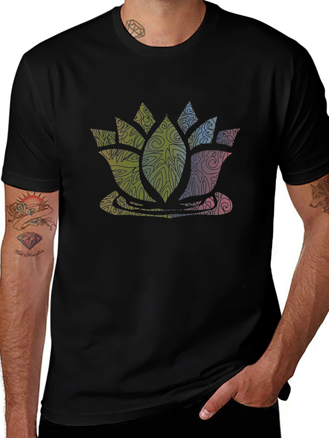Lotus Flower Graphic Print Tee - Black