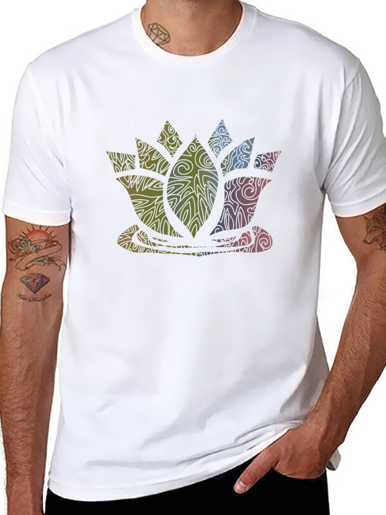 Lotus Flower Graphic Print Tee - Black