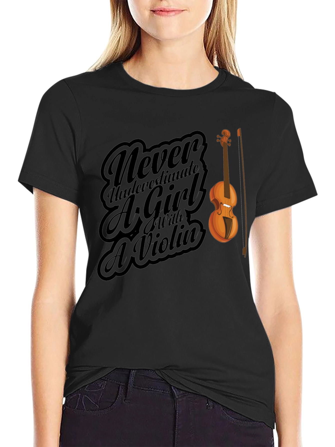 Violin Girl Black T-Shirt