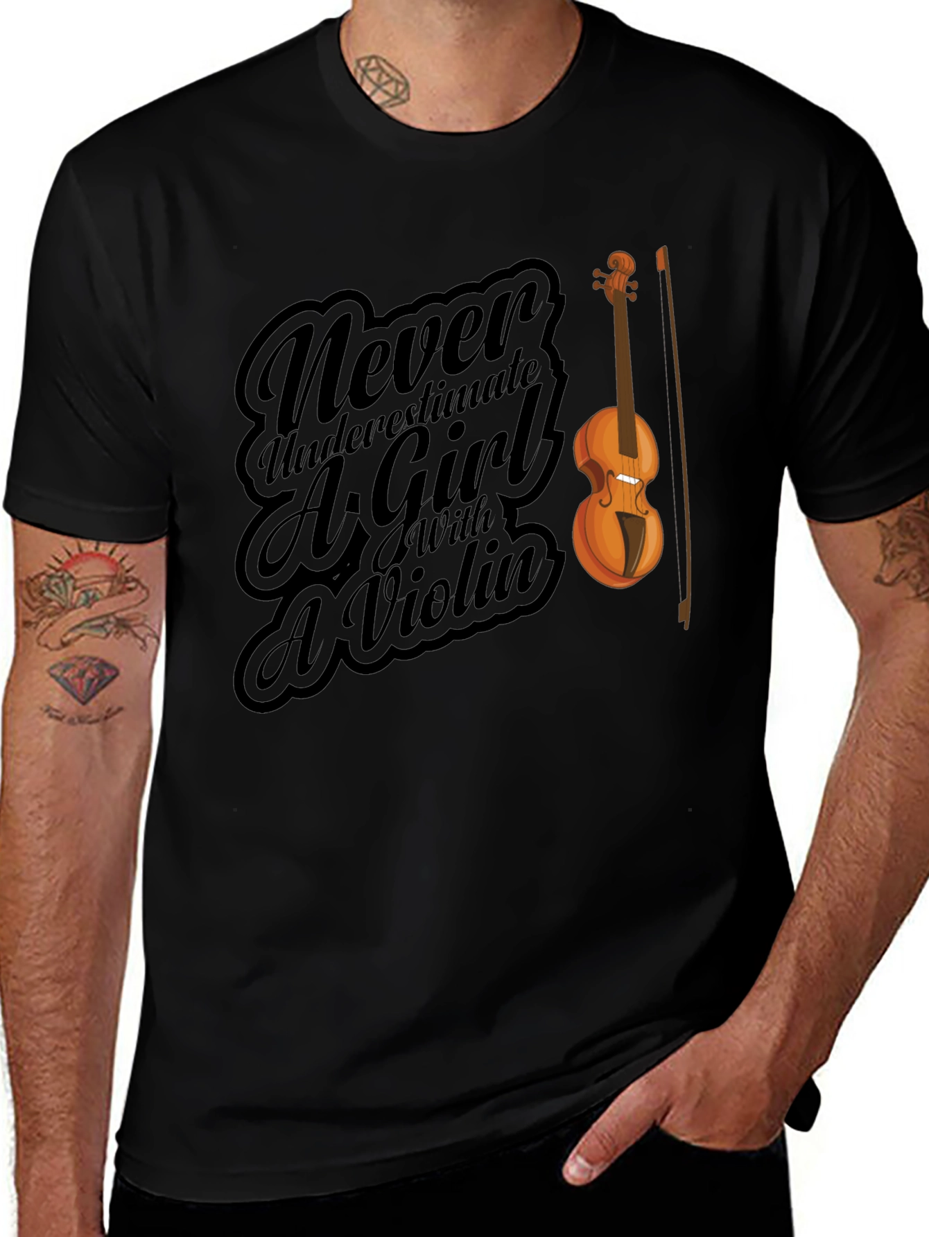 Violin Girl Black T-Shirt